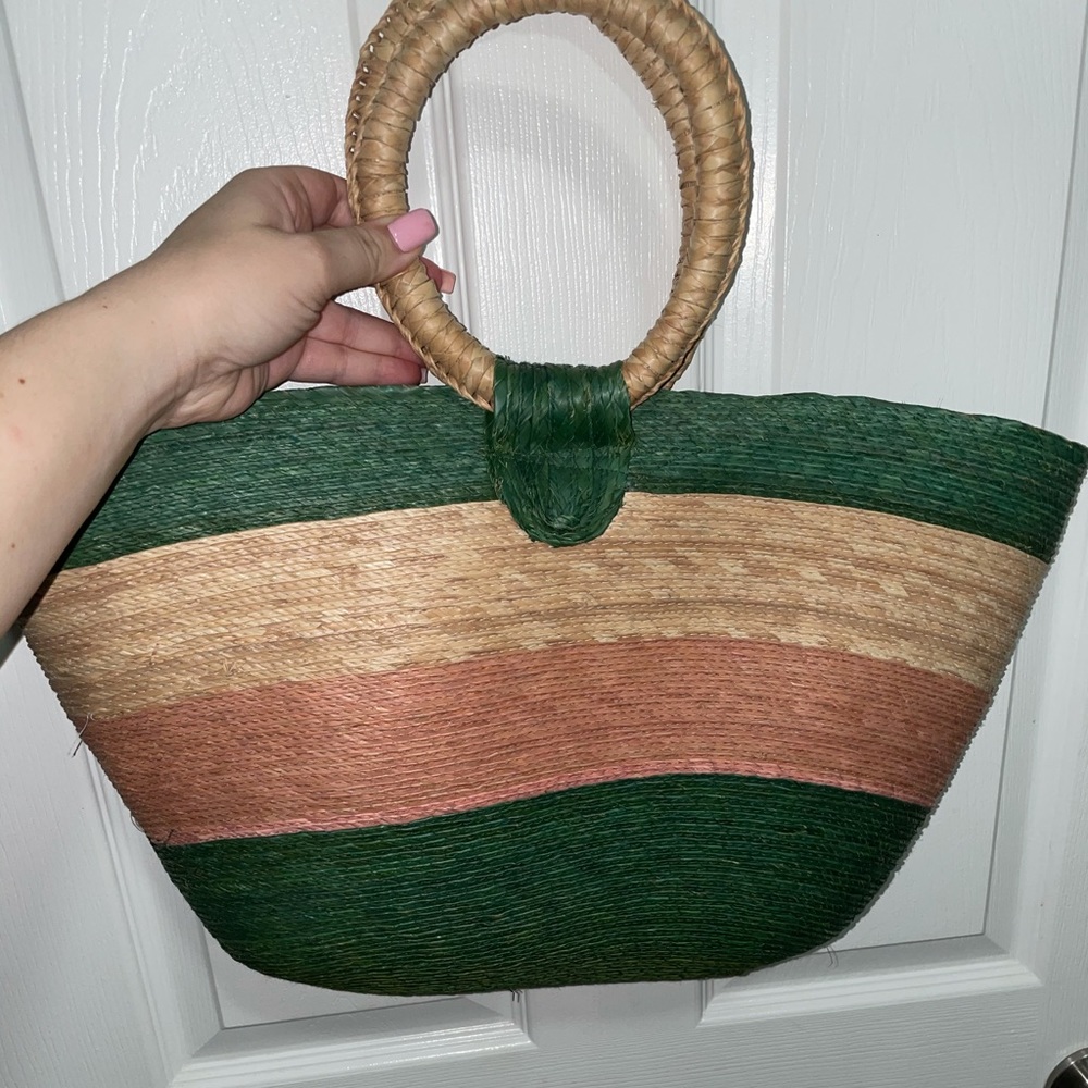 Multi color woven beach tote